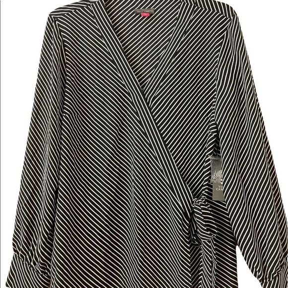 Vince Camuto Long Sleeve Side Tie Diagonal Stripe Wrap Blouse Size L NWT - Picture 6 of 6